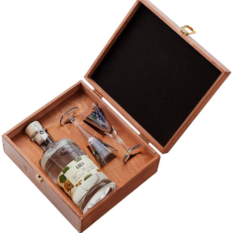 Retro Grape Brandy in a Wooden Box